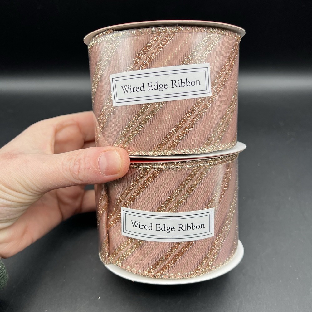 Pink Rose Gold Metallic Glitter Wired Edge Ribbon Roll 30' x 2.5"w ~ NEW 2 Rolls
